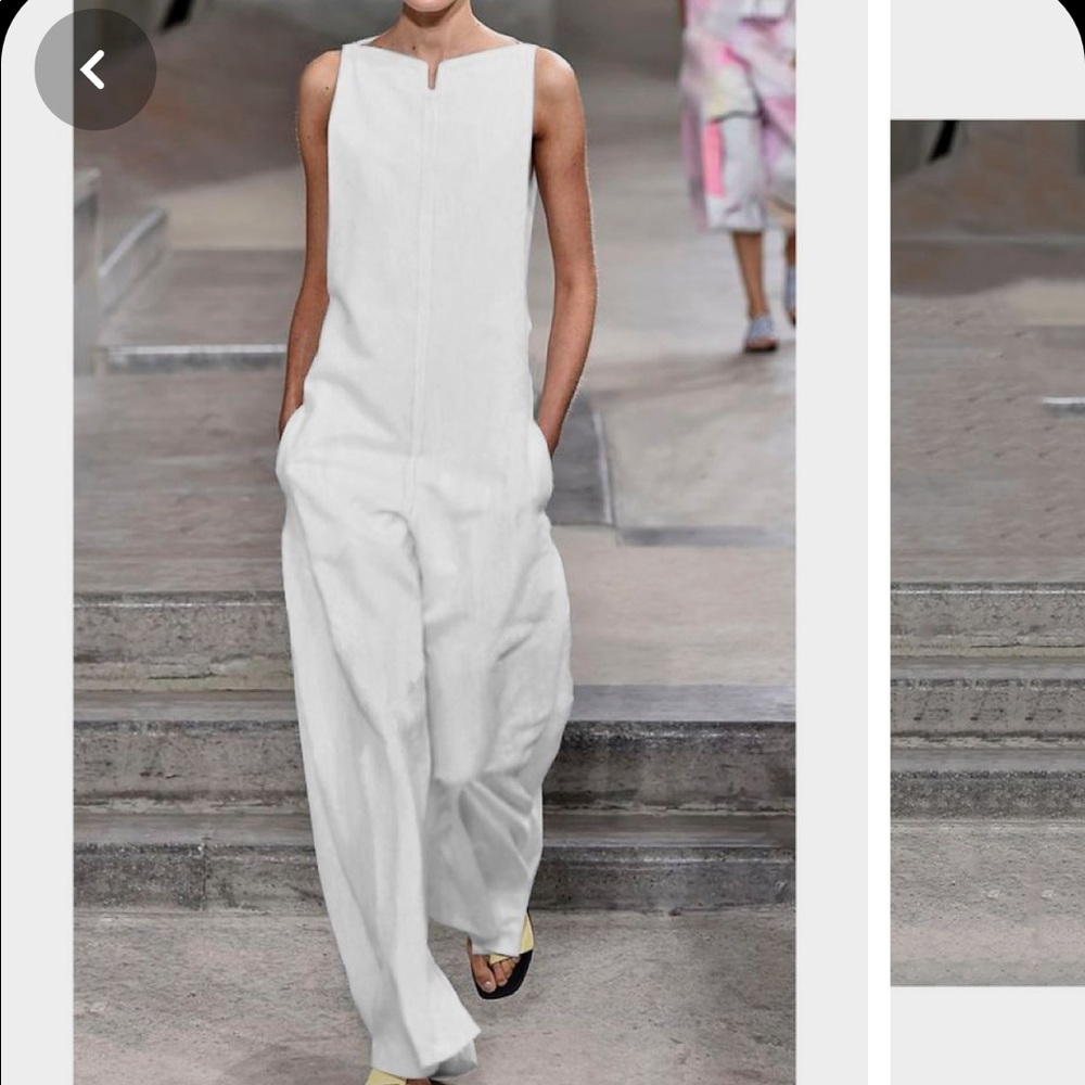 Wide leg white linen jumpsuit